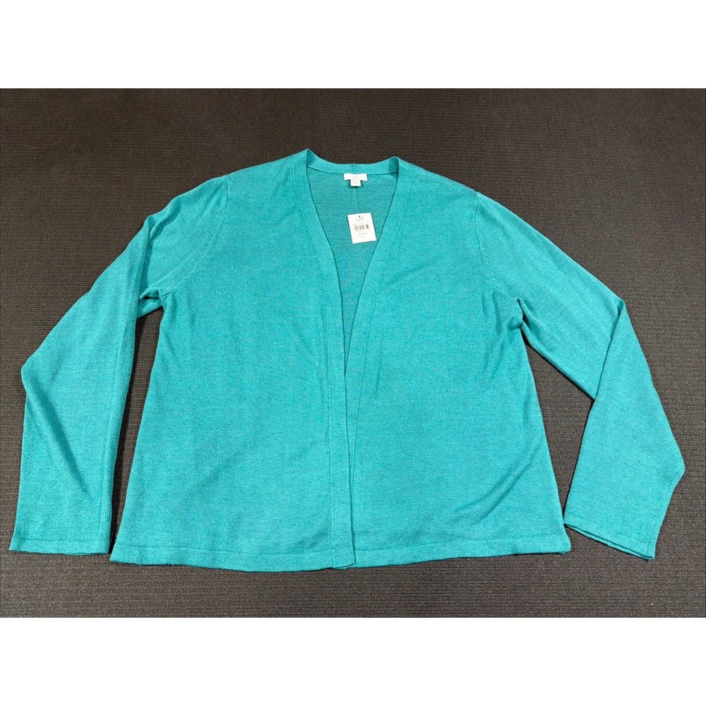 New J.Jill Linen Blend Light Open-Front Cardi‎ Teal Green Size Large